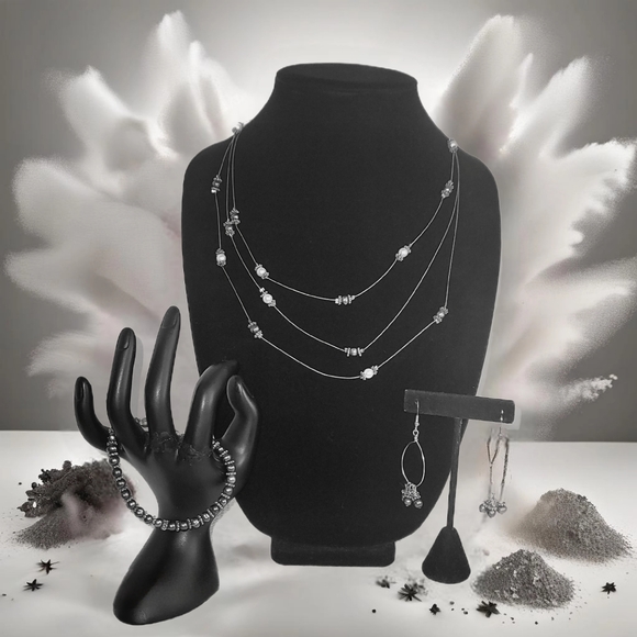 Handmade Jewelry - Veiled Brilliance: The Spectral Black Pearl Elegance Jewelry Set